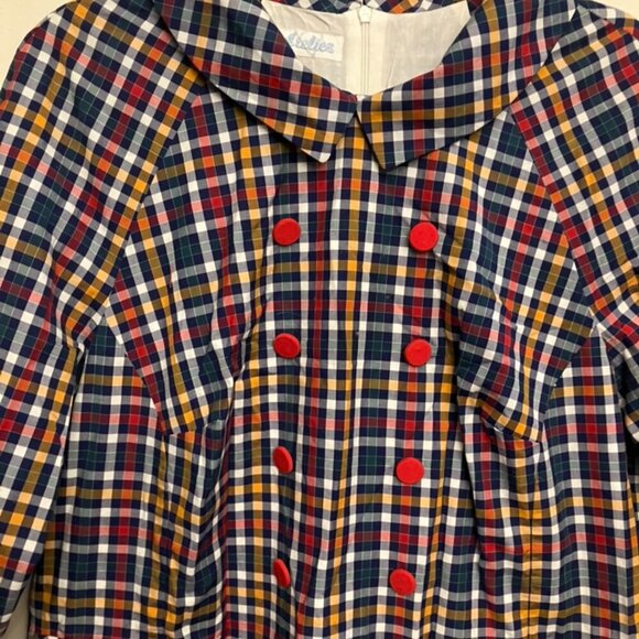 Checked A-Line Dress With Red Buttons - Picture 4 of 8